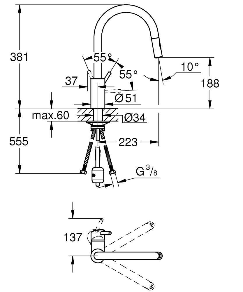 Grohe Concetto Bateria kuchenna wysoka z wyciąganą wylewką chrom