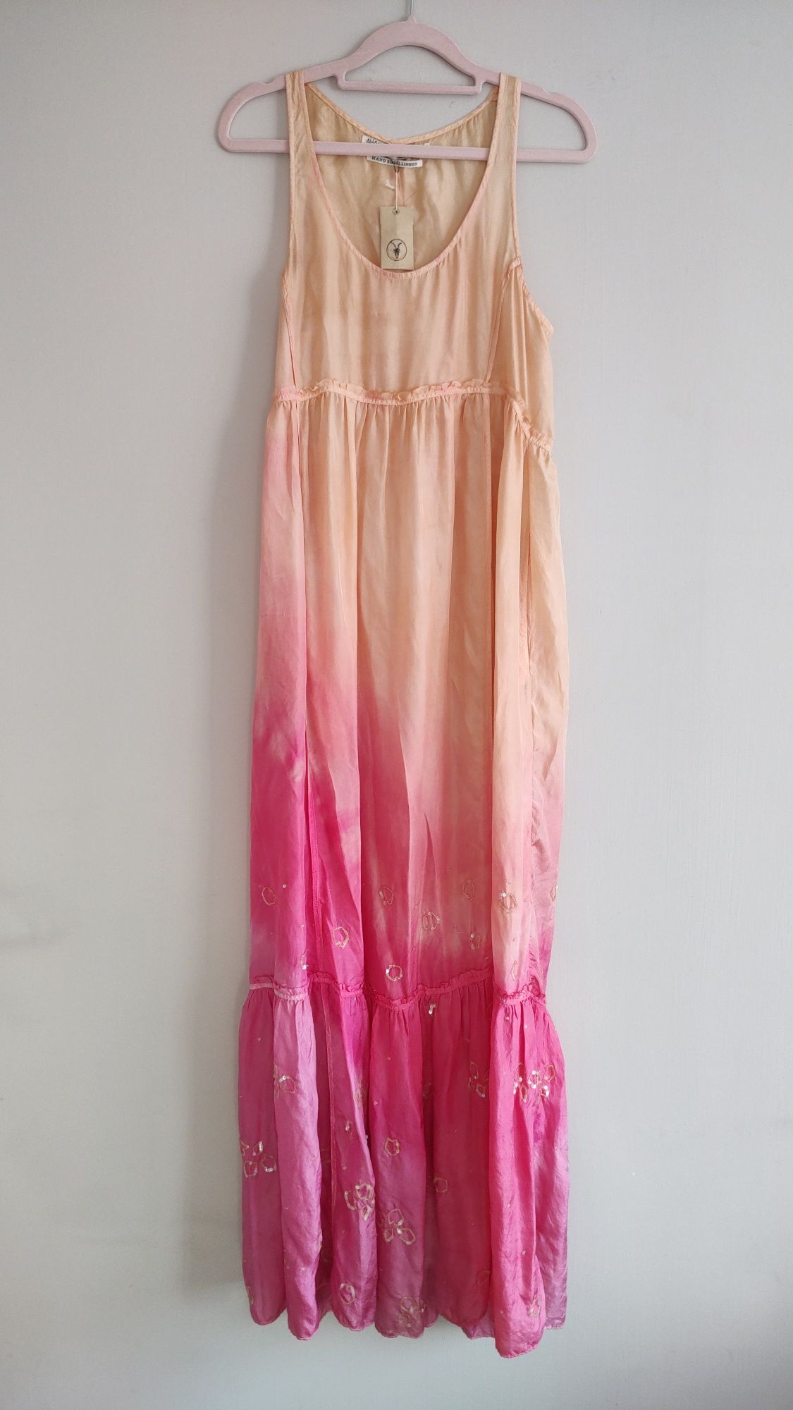 AllSaints jedwabna sukienka maxi ombre letnia