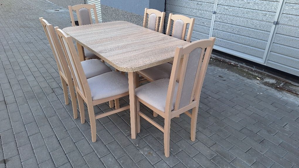 Nowe: Stół rozkładany + 6 krzeseł, sonoma + latte, od ręki, dostawa