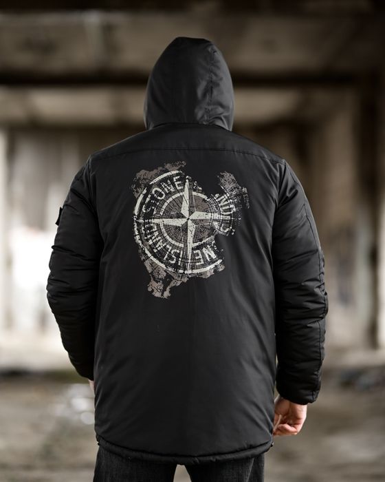 Чорна/Хакі тепла зимова чоловіча двостороння куртка Stone Island