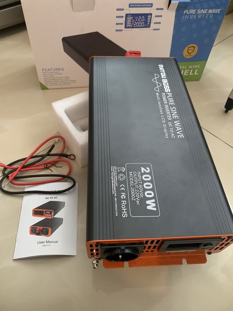 Інвертор DATOUBOSS 2000W 12V, пікова 4000W, холостий струм 0.5А, 6W