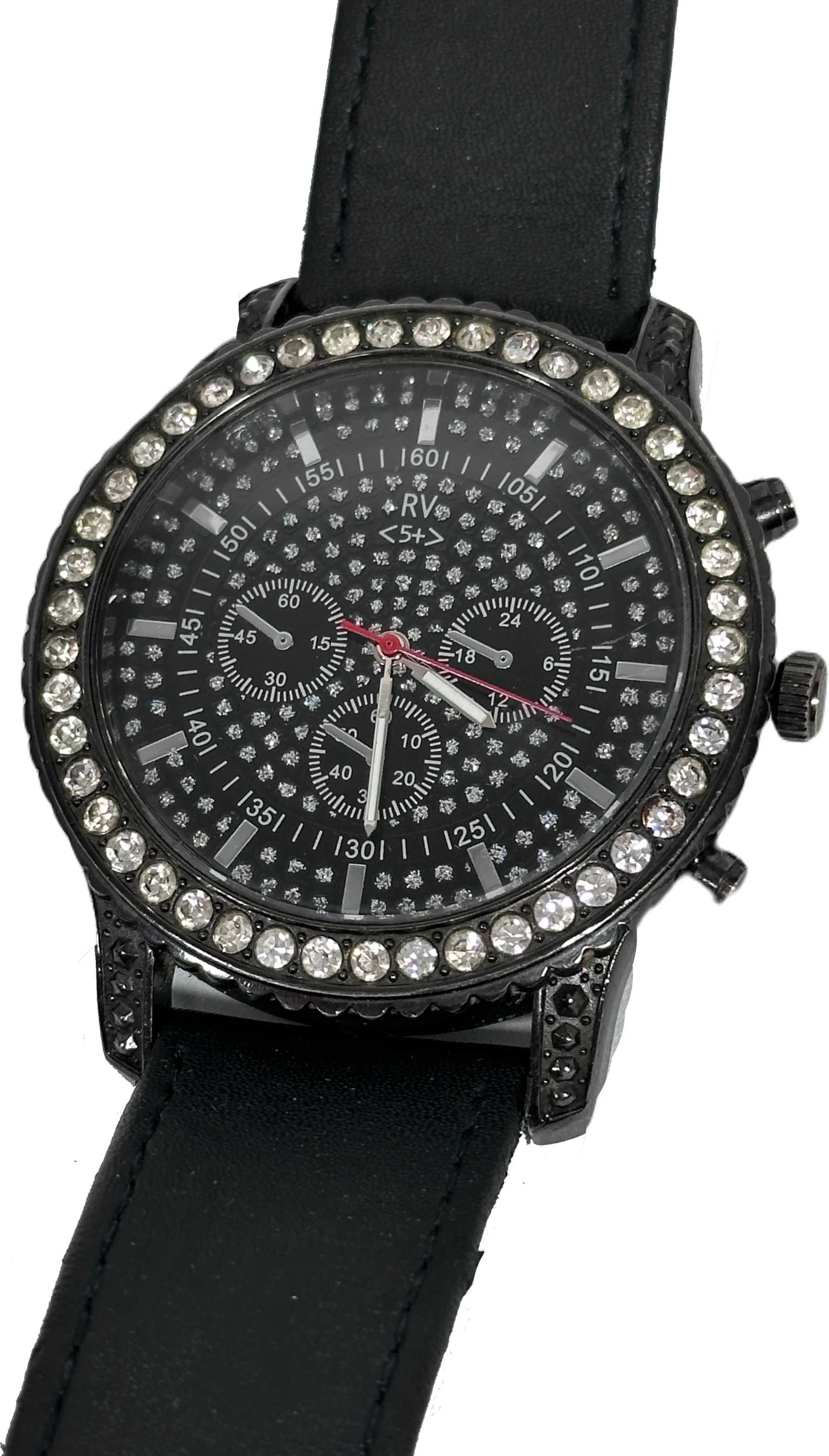 Elegancki zegarek damski czarny River Island z cyrkoniami