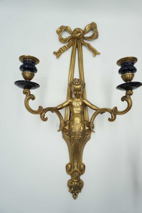 DUŻA para kinkietów świeczników ANIOŁKI porcelana z brązem