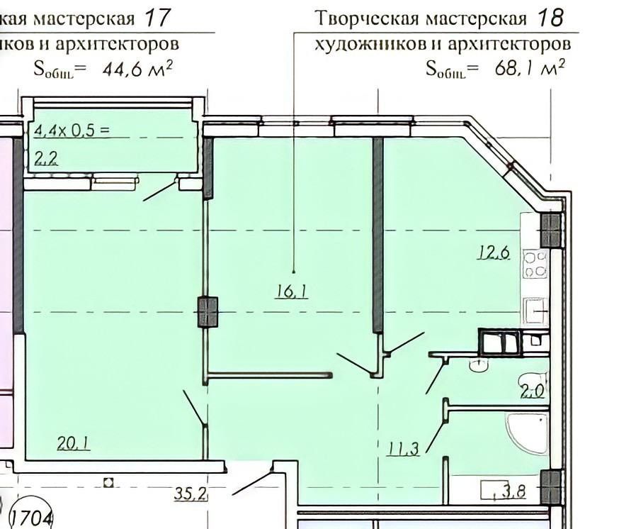 Своя 2к квартира 69м в  Real Park Стикон