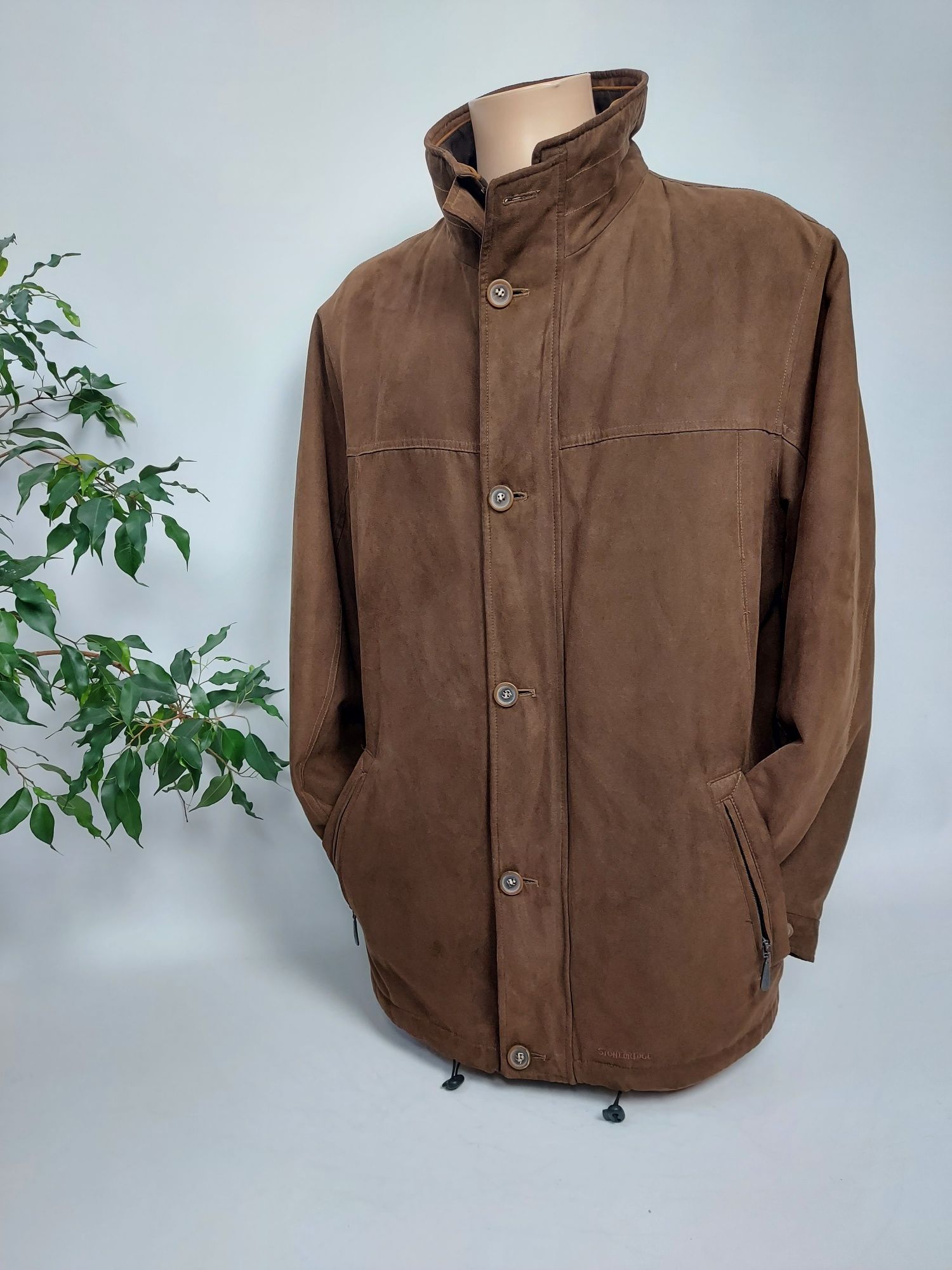 Brązowa męska kurtka a la zamszowa przejsciowa lekko ocieplana 42 L XL