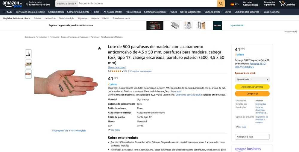 Lote de 500 parafusos Tam:4,5 x 50 mm (1653)
