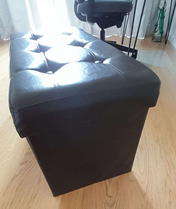 Pufe com arrumação em couro sintético castanho escuro