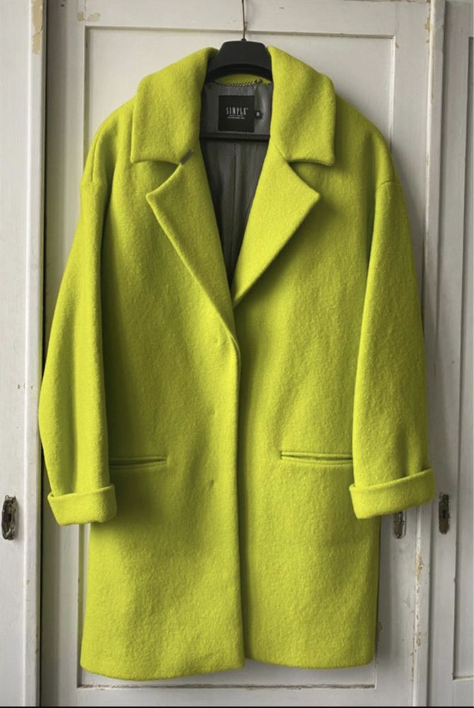 Wełniany płaszcz Simple Lime Green