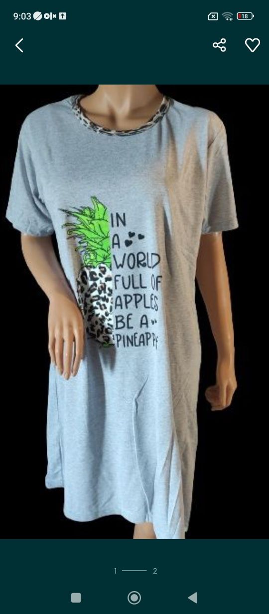 Piękna koszula nocna rozmiar 2XL krótki rękaw ananas