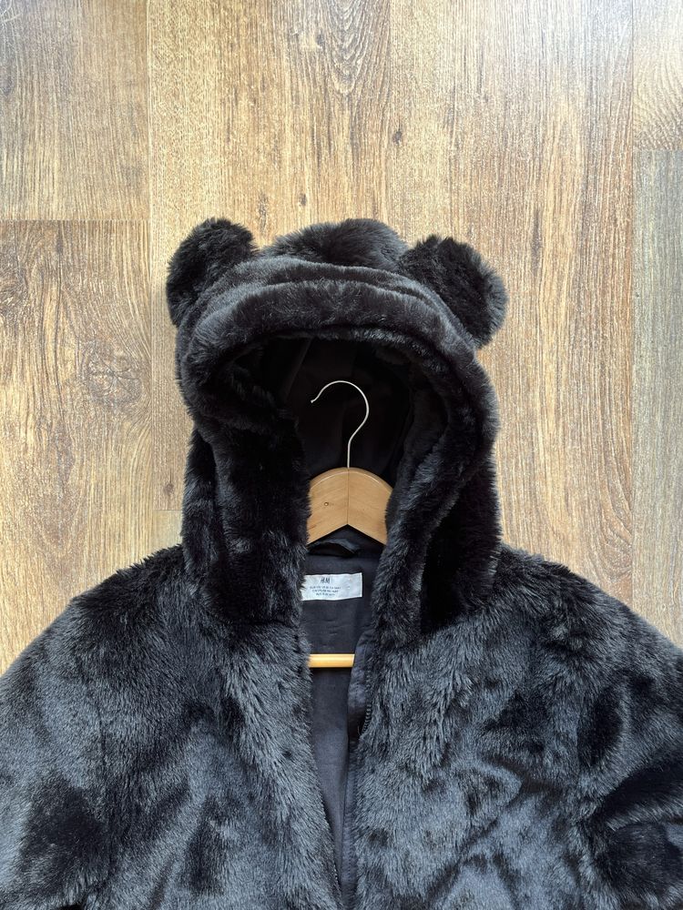 Futerkowa kurtka z kapturem z uszami, H&M rozmiar 170cm