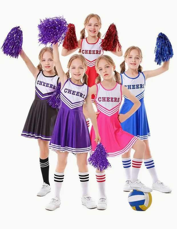 152 Strój cheerleaderki CHEERLEADERKA Cheers kostium sukienka pompony