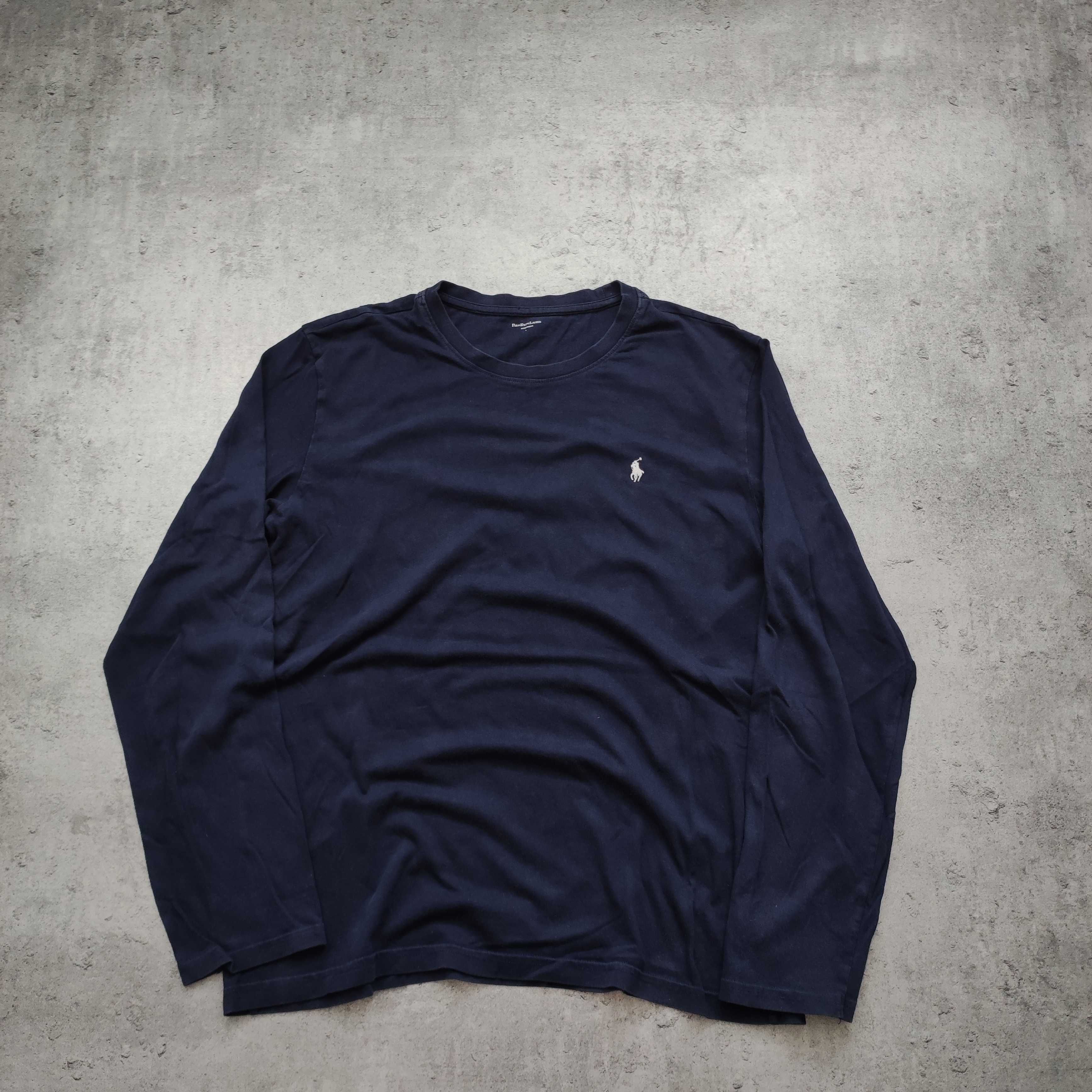 MĘSKA Koszulka Bawełna Długi Rękaw Granatowa Konik Polo Ralph Lauren