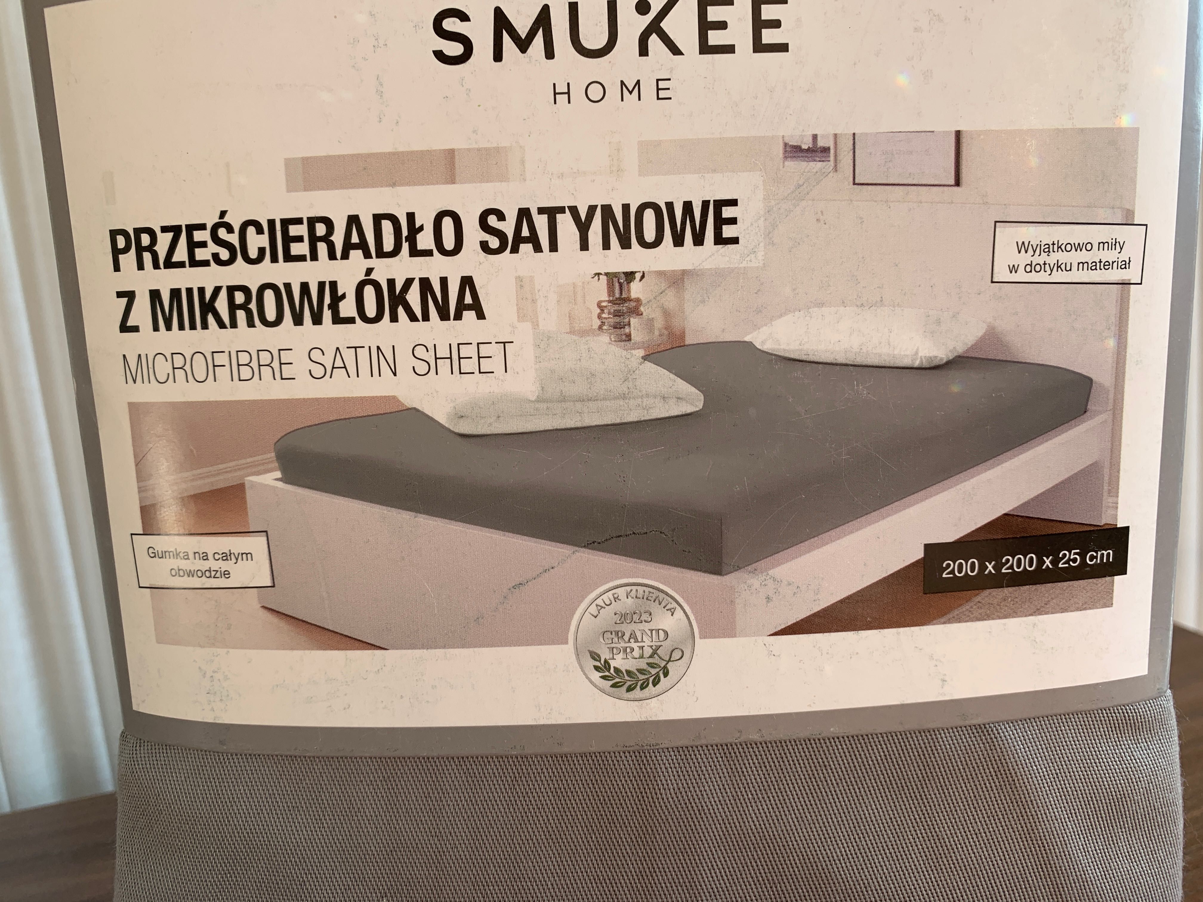 Prześcieradło satynowe z mikrowłókna na gumce 200x200x25cm Szare