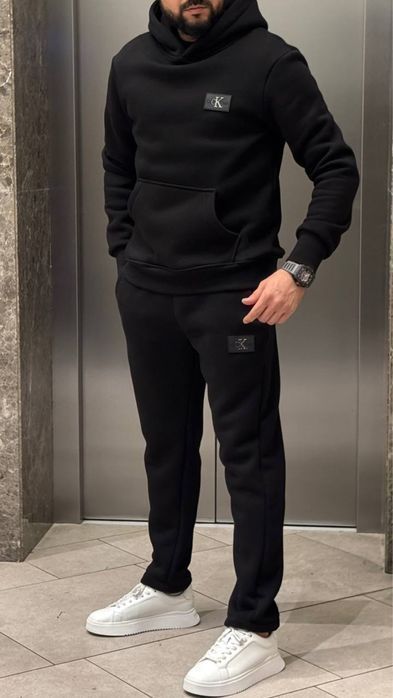 ЗИМНИЙ НА ФЛИСЕ спортивный мужской костюм зеленый черный Hugo Boss