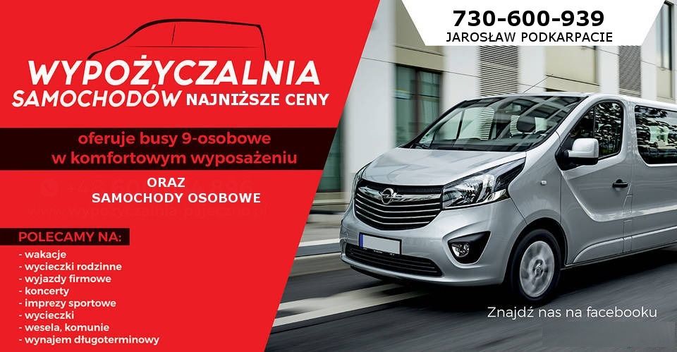 Wynajem samochodu 5 osób Jarosław bus 9 osobowy auto osobowe od 110zl