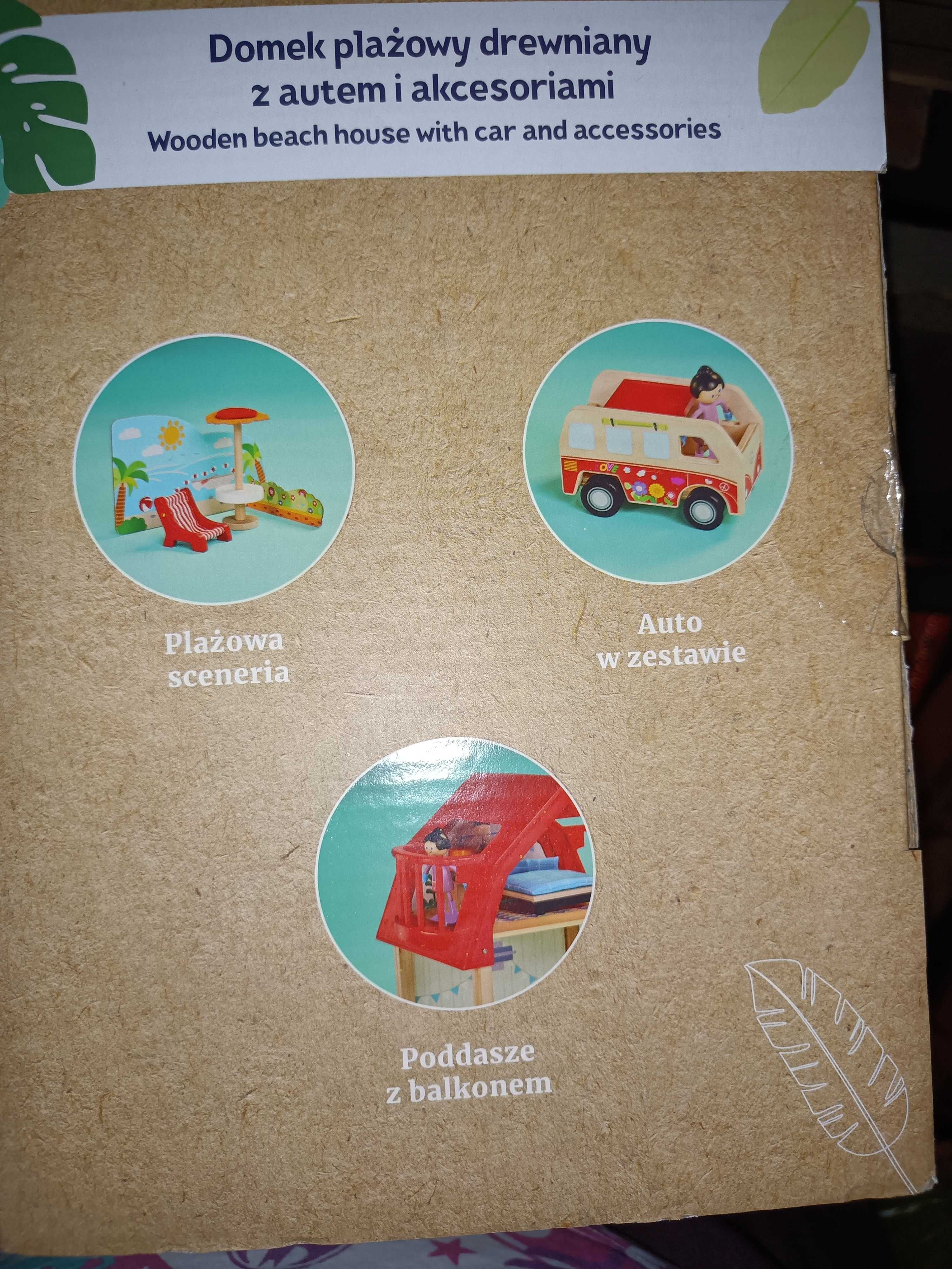 Nowy drewniany domek plażowy z autem i akcesoriami Elefun