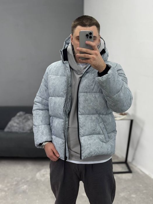 Теплая Куртка с капюшоном (S,M,L,XL) Пуховик Navi серый