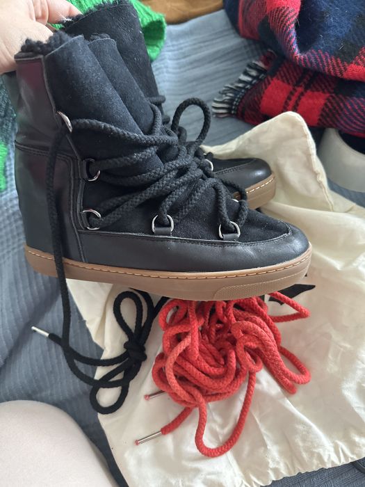 Nowe czarne sniegowce skora futro a’la isabel marant