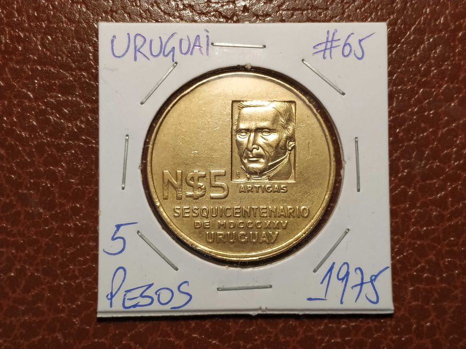 Uruguai - moeda comemorativa de 5 pesos de 1975 (liberdade ou morte)