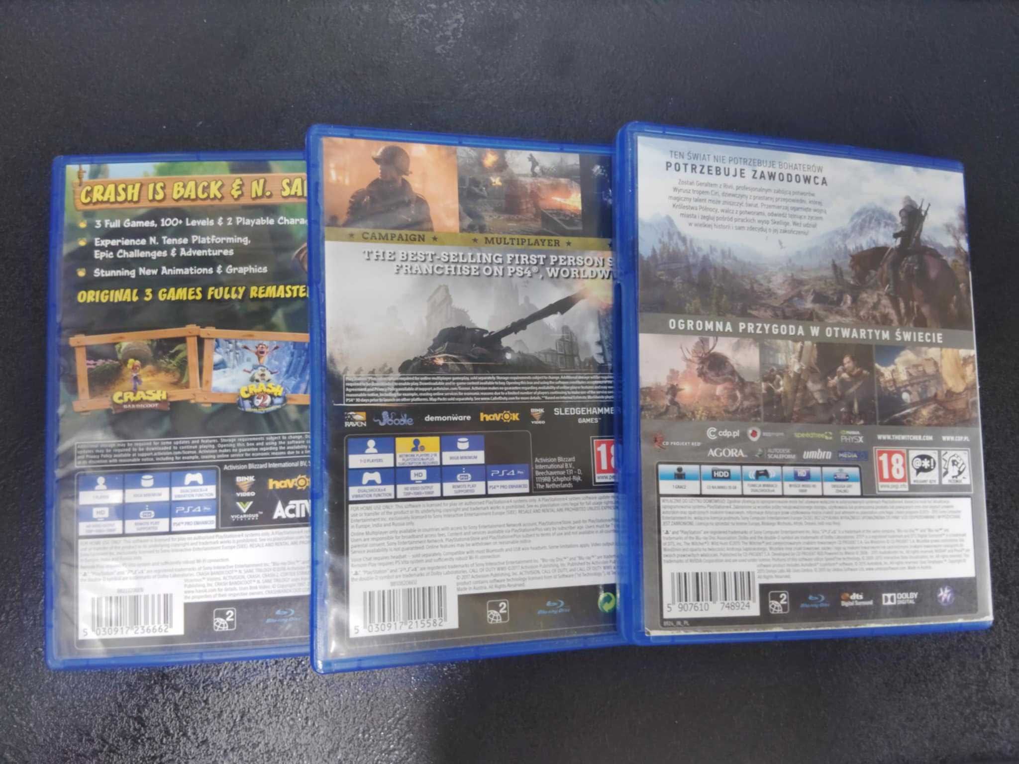 Zestaw 3 gier PS4 crash, wiedzmin, cod ww2