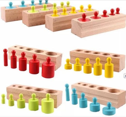 Развивающая игра Цилиндры Монтессори цветные . Полностью из дерева.