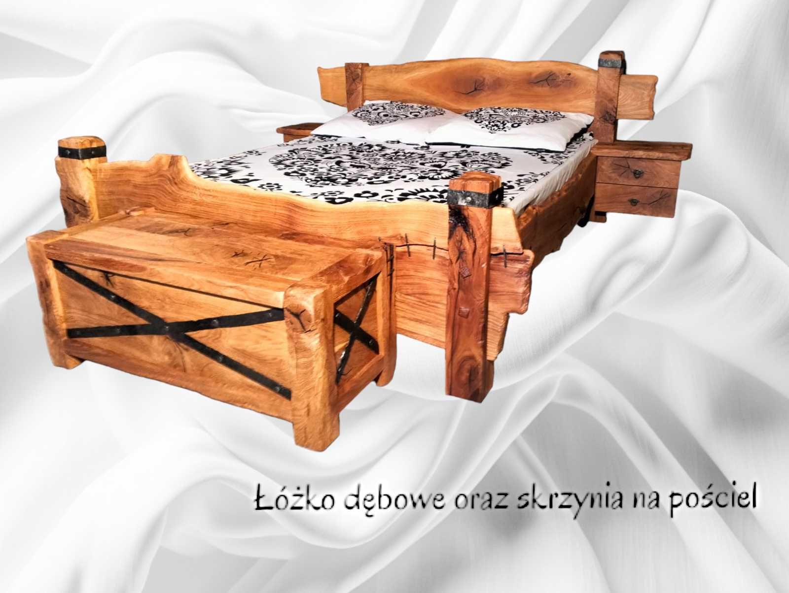 Łóżko dębowe w stylu rustykalnym