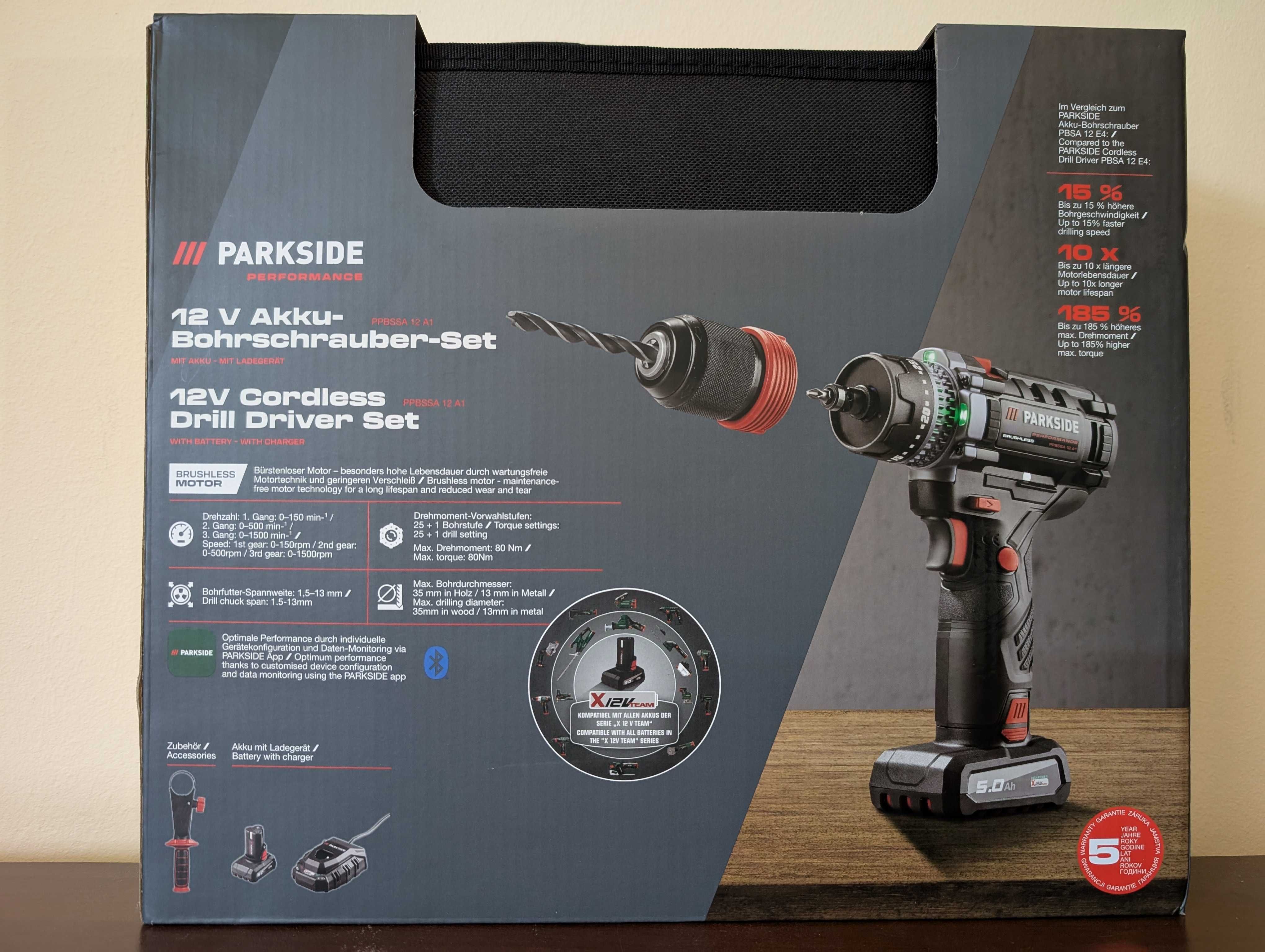 Parkside Performance wiertarkowkrętarka 12 V/ 5 Ah, PPBSSA 12 A1