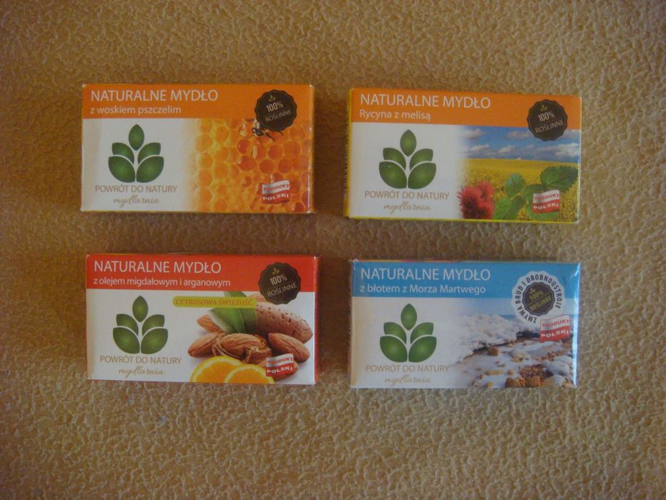 mydła naturalne z woskiem pszczelim, olejem migdałowym, błotem z morza