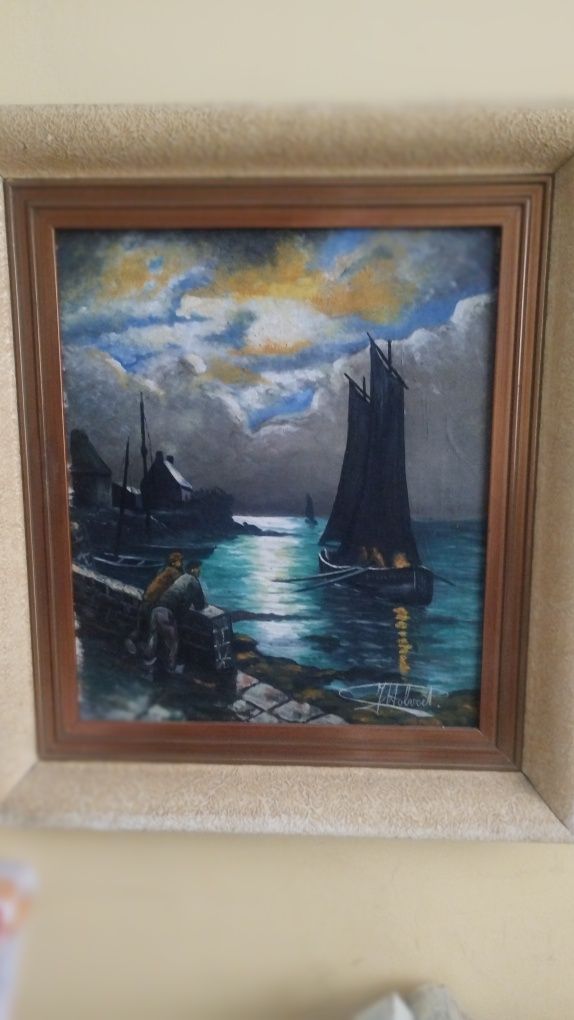 Obraz olejny malowany na płótnie z motywem morskim