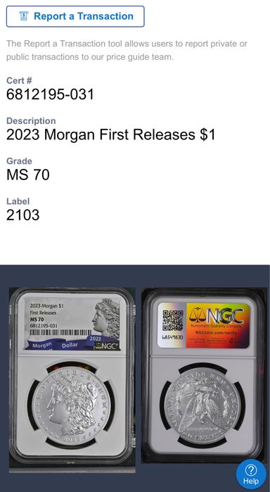 Доллар Моргана серебро в слабе MS70 | 1 доллар Моргана