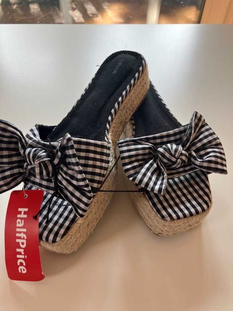 espadryle Pimkie 37 w biało-czarną kratkę z kokardką nowe z metką