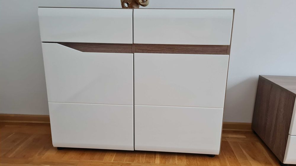 Komplet mebli Agata Meble Lionel – biały połysk / dąb truflowy