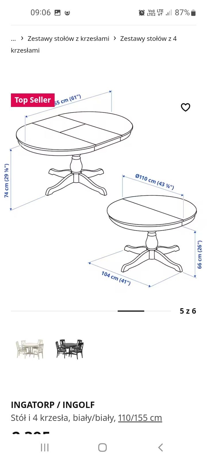 Stół + 4 Krzesła  IKEA