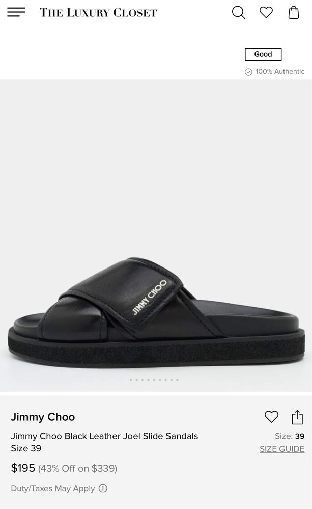 Тапки jimmy choo black leather joel slide sandals