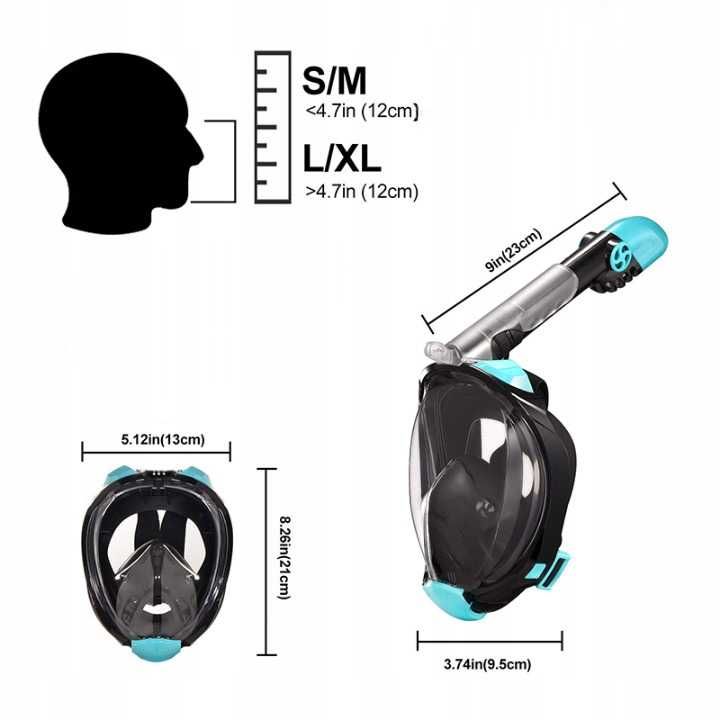 Maska Do Nurkowania Snorkelingu Pełnotwarzowa Profesjonalna L/XL