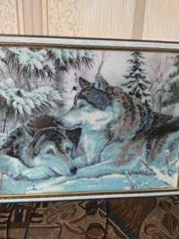 Вышивка бисером волки в зимнем лесу