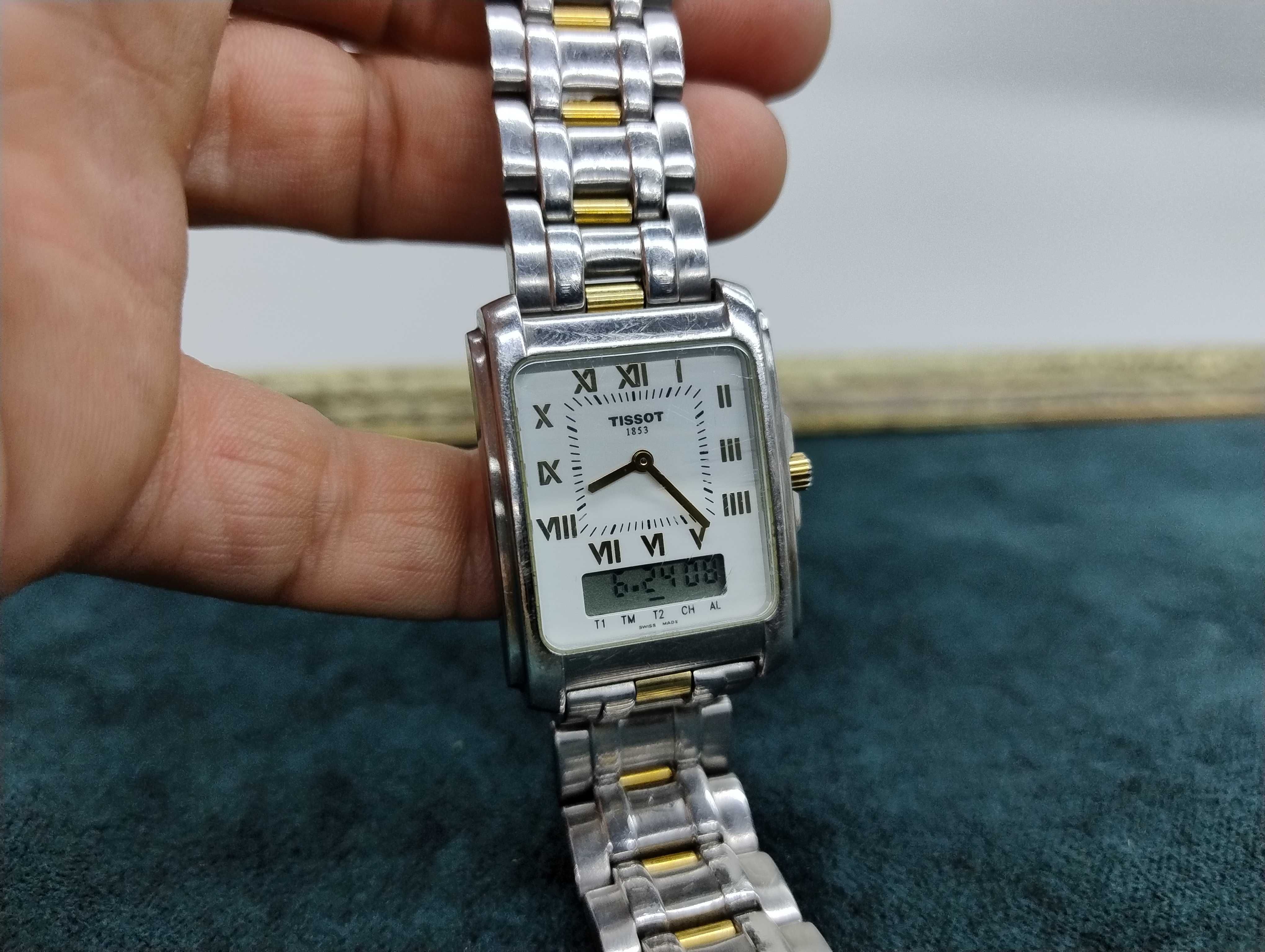 Przepiękny Zegarek Tissot dual time Oryginalny stal Bransoleta Swiss !