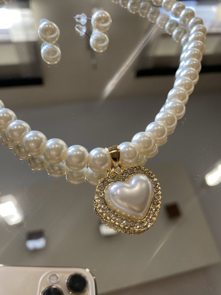 kolia i kolczyki Perły zawieszka serce kolczyki Fashion Jewelry