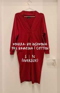 czerwona sukienka dekolt w serek By Insomnia r. S oversize