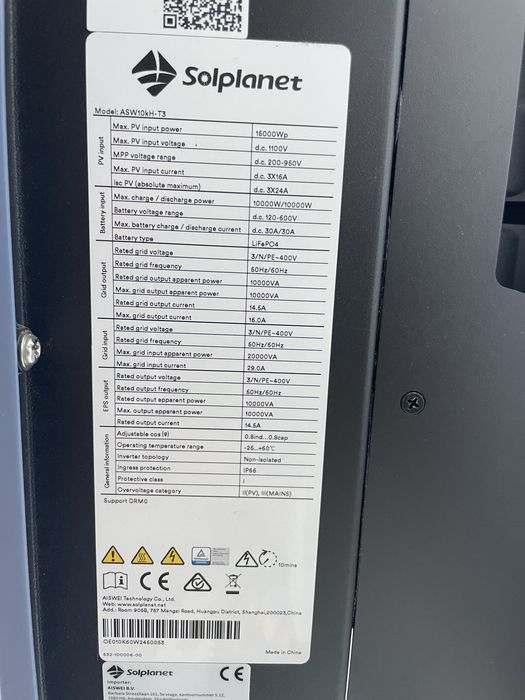 Inversor hibrido trifasico 10kW de Solplanet ASW10kH T3