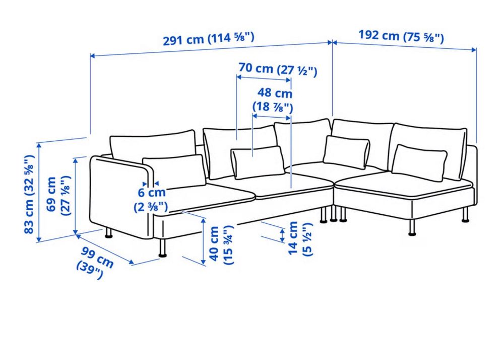 Sofa narożna 4-osobowa, z otwartym końcem Szara - Ikea SÖDERHAMN