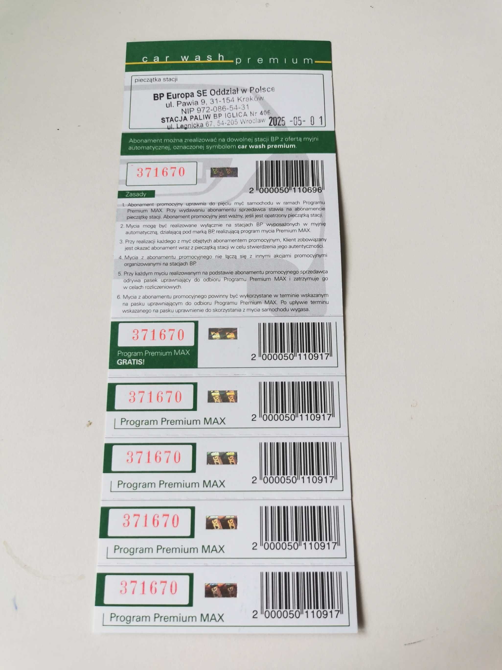 Karnet na myjnie automatyczną BP 5 x Program Premium MAX [1.05.2025]