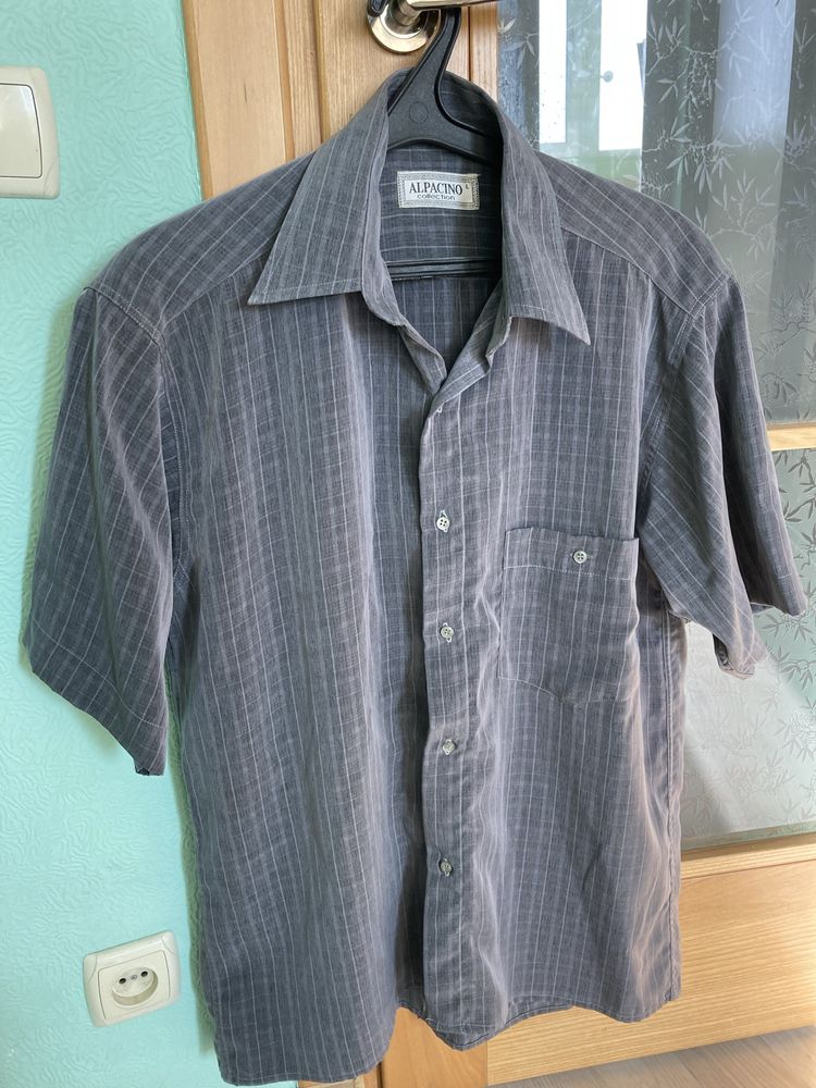 Чоловіча сорочка розмір L, з коротким рукавом, мужская рубашка серая