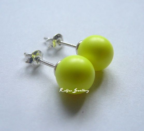 Kolczyki Swarovski perły NEON GREEN