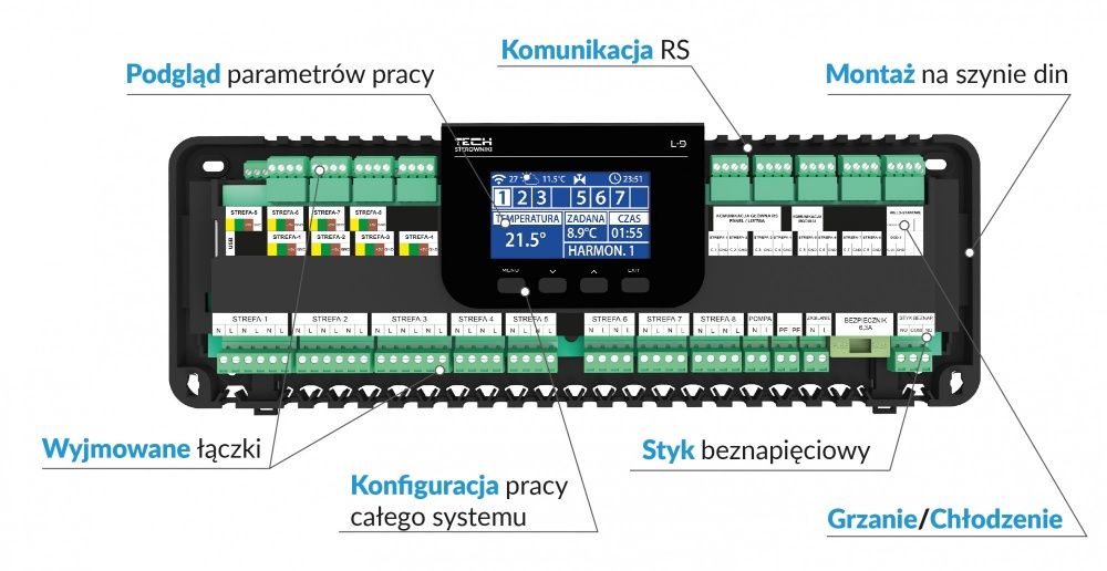 Sterownik listwa L-9R TECH przewodowo-bezprze do podłogówki z Internet