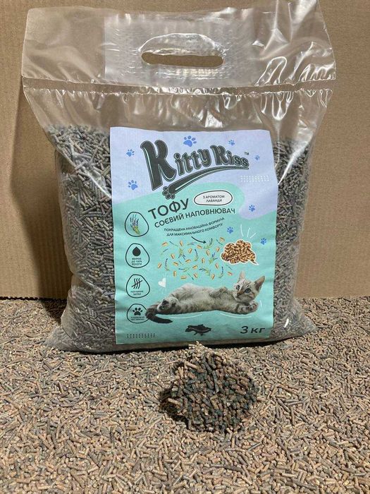 Тофу комкуючий наповнювач для котів Tofu з ароматом лаванди 3кг соєвий