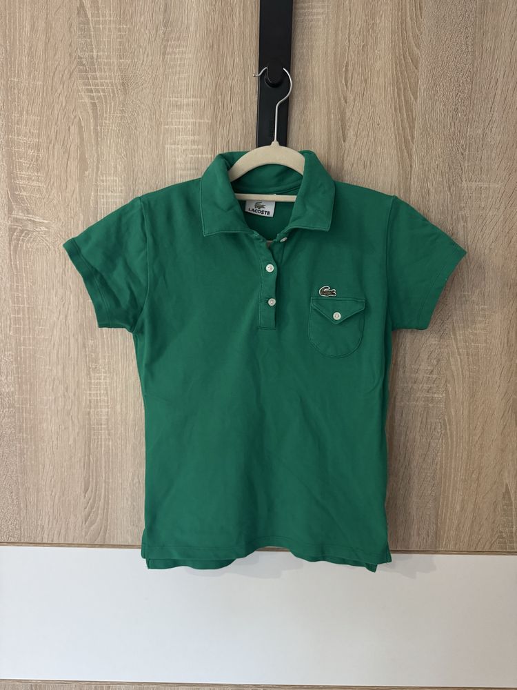 Koszulka Polo Lacoste XS damska zielona logowana vintage pocket