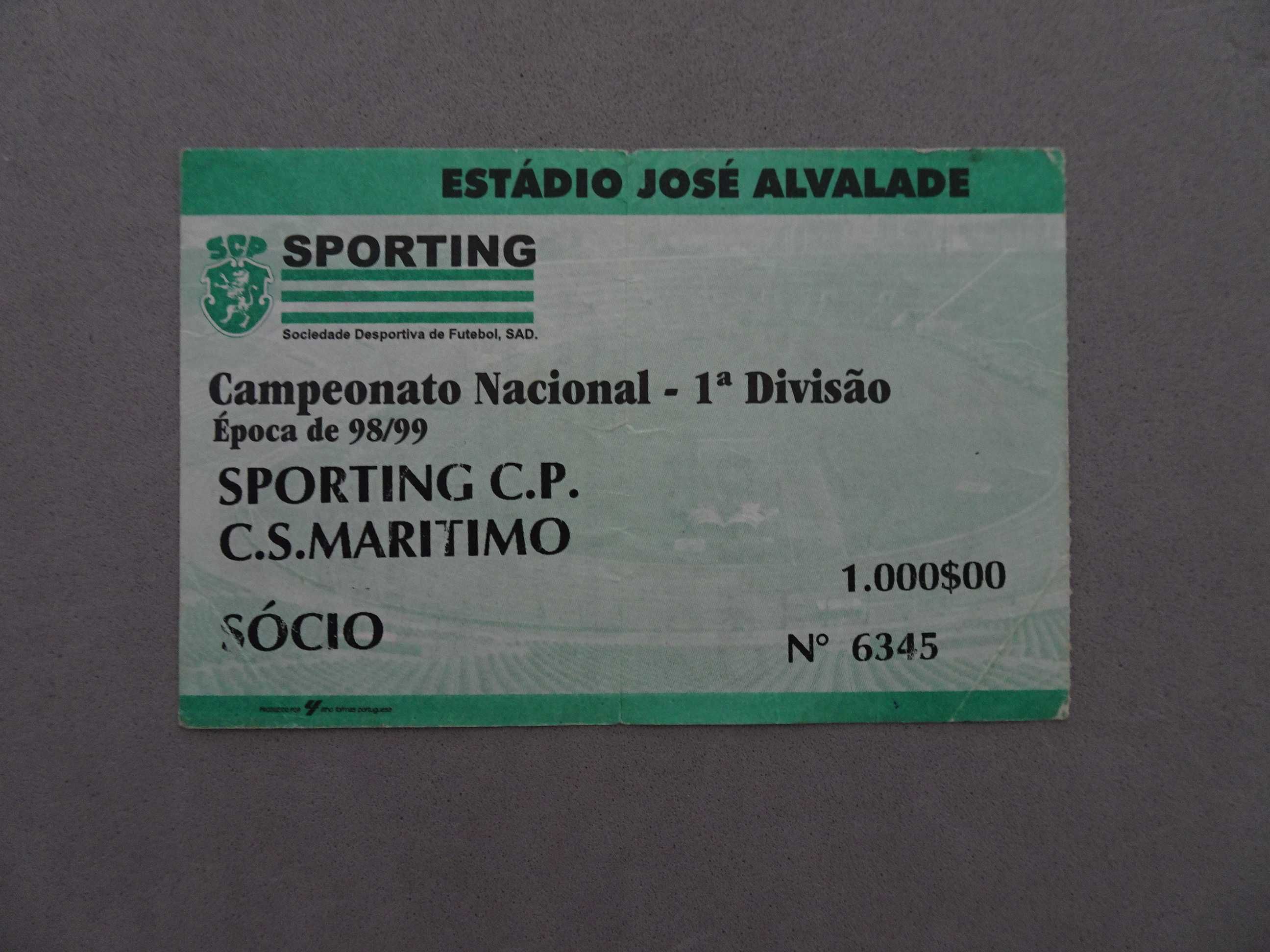 Bilhete futebol Sporting Marítimo Campeonato Nacional 1ª divisão 98/99