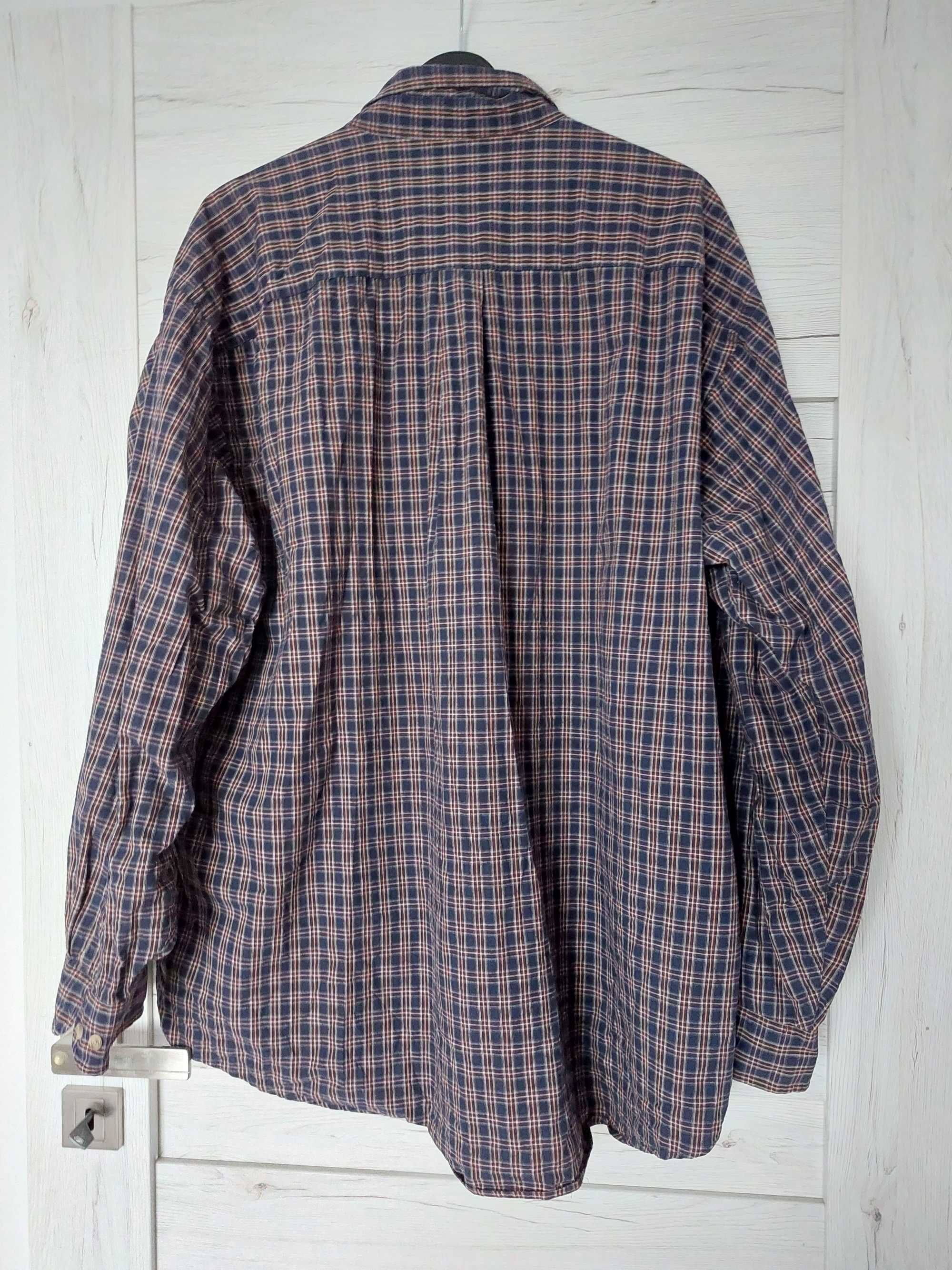 Granatowa amerykańska koszula w bordowo żółtą kratę VanHeusen 100% 4xl