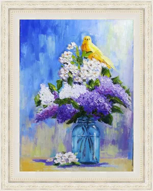 Картина "Бузок і пташка", 40х30, олійні фарби